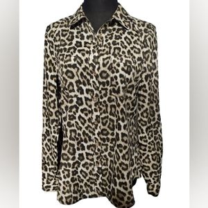 Michael Kors Leopard Print Button Down Blouse Adjustable Sleeves Women's 8